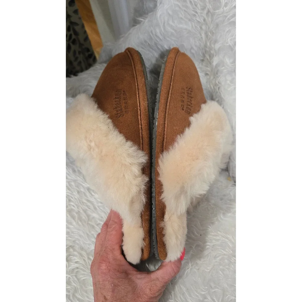 Staheekum Cressida-Wheat Suede Shearling Wool Scuff Slippers Women 8 Brown - Picture 7 of 9